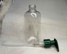 Load image into Gallery viewer, 8 oz. Clear 24-410 PET (BPA Free) Plastic Boston Round Bottle W/Green Pump